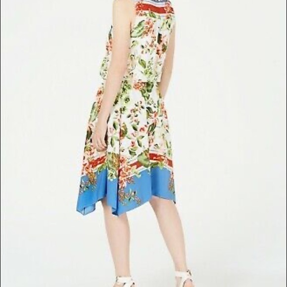 𝅺Tommy Hilfiger Womens Floral V Neck Handkerchief- Hem Dress Size 4 - Picture 4 of 10